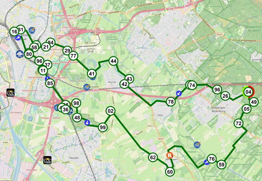 Foto van fiets route Utrechtse Heuvelrug, naar de stad Utrecht.